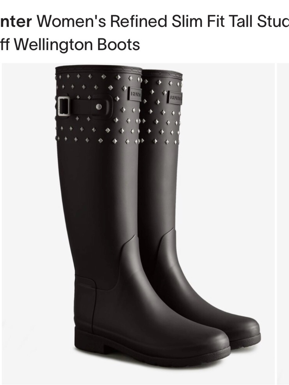 Hunter Black Studded Slim Fit Tall Wellington Boots